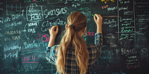 Empowering Education: The Dual-Handed Dedication of a Young Teacher on the Chalkboard Canvas"