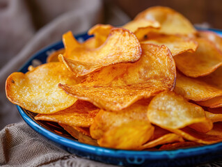 Potato chips, a favourite snack, were thin, crispy slices of deep-fried potatoes that gave off a satisfying crunch. Versatile as a snack, side dish, or appetizer, they were a delight
