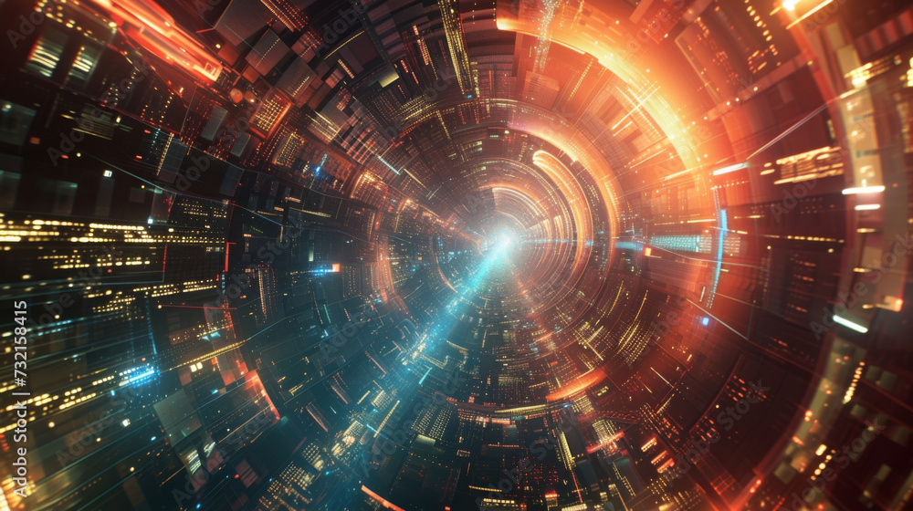 Poster an everevolving holographic city where the laws of physics are constantly challenged. skysers and st