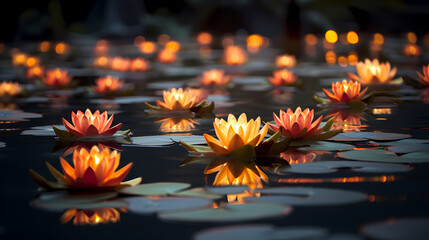 3D rendering Krathong floating flower background, Thailand Loy Krathong festival