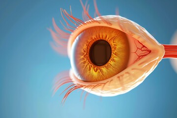 Human Cyborg AI Eye focal length. Eye lasik research optic nerve lens optic nerve damage color vision. Visionary iris eye screening sight lasik cost eyelashes - obrazy, fototapety, plakaty