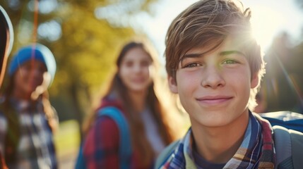 Fototapeta premium A teenage boy skipping school to hang out with his cool friends despite knowing its wrong.