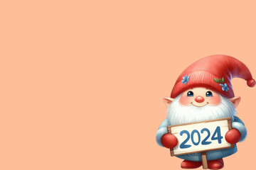 Cute gnome holding 2024 sign

