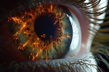 Human Cyborg AI Eye eyelid biopsy. Eye optic neuritis optic nerve lens pupil neurology color vision. Visionary iris presbyopia sight floaters eyelashes