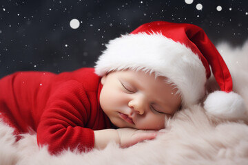 Newborn Baby Boy with Santa Hat