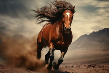 Majestic mustang horse. Beautiful equestrian horse freedom symbol. Generate ai - obrazy, fototapety, plakaty