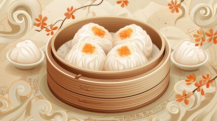 Obraz na płótnie Canvas steamed stuff bun or chinese steamed pork buns in dim sum set. appetizer Chinese Food .