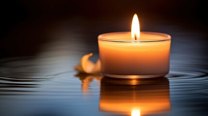 solitary candle flickering in the quiet of the evening
