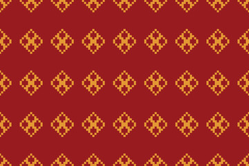 Traditional ethnic motifs ikat geometric fabric pattern cross stitch.Ikat embroidery Ethnic oriental Pixel red background. Abstract,vector,illustration. Texture,christmas,decoration,wallpaper.