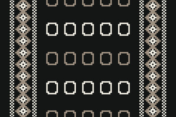 Fototapeta premium Traditional ethnic motifs ikat geometric fabric pattern cross stitch.Ikat embroidery Ethnic oriental Pixel gray background. Abstract,vector,illustration. Texture,scarf,decoration,wallpaper.
