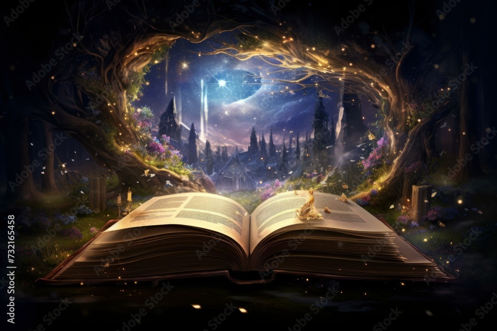 Wall mural open magic book. dark fairytale. generate ai