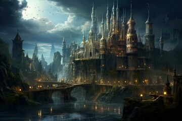 Captivating Mystical medieval kingdom. Building gate. Generate Ai - obrazy, fototapety, plakaty