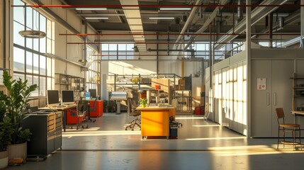A brightly lit and wellventilated workspace in the microfactory creating a healthy and energyefficient environment for workers.