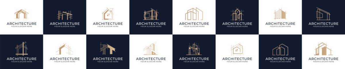 set of abstract architectural building construction logo designs
