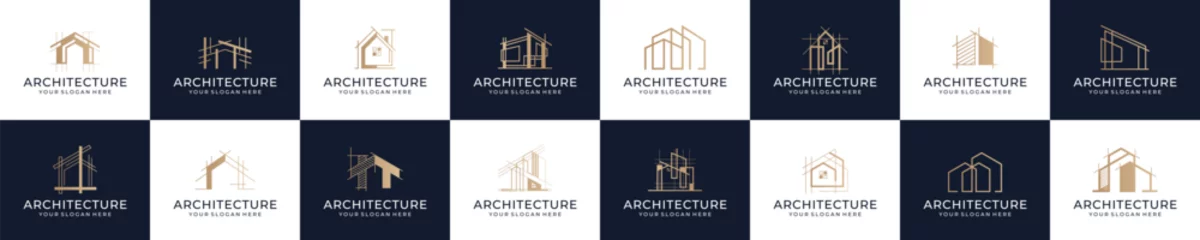 Fotobehang set of abstract architectural building construction logo designs © saturo