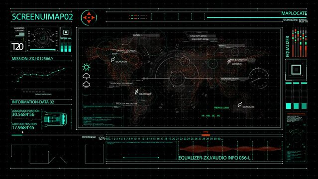 augmented reality Advance HUD control center. Graphic Dashboard Head-up display and Futuristic User Interface GUI, UI. FUI. Virtual reality game screen interface template, mockup. Ai game interface