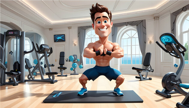A 3D rendered cartoon character as a fitness enthusiast,