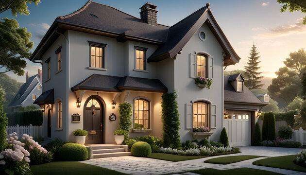 A 3D rendered rental home holding a key