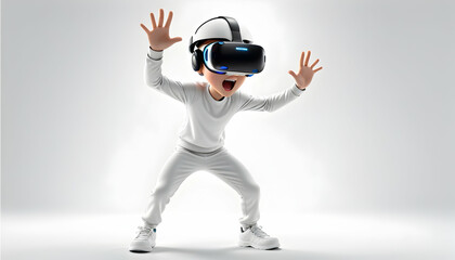 An astonished cartoon character exploring virtual reality on a white canvas