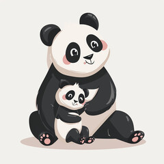 Illustration of a cute panda with its cub sitting