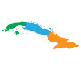 Cuba map. Map of Cuba in three main regions in multicolor