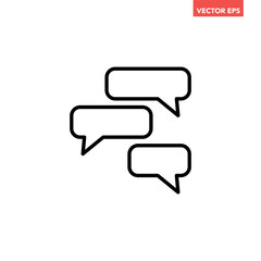 Black single speech bubbles line icon, simple message dialogue flat design vector pictogram, infographic interface elements for app logo web button ui ux isolated on white background