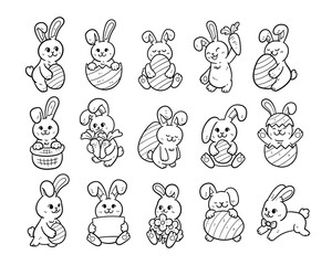 Set of easter bunny outline sketch vector illustration
