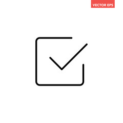 Black check list line icon, simple check mark in box infographic flat design vector pictogram, infographic interface elements for app logo web button ui ux isolated on white background