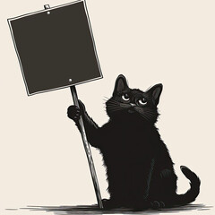 Adorable Black Cat with Empty Sign Ready for Your Custom Message