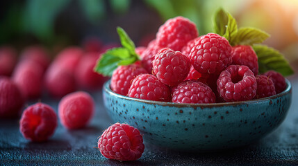 Vibrant Pink Raspberry in a Bowl on the Table