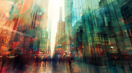 Fototapeta premium The gl panels of the skyser act as a canvas for the everchanging abstract artwork of the city as the hustle and bustle of life is mirrored and distorted through the sleek