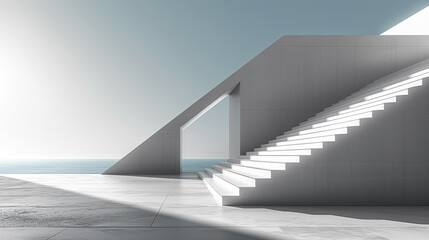 Sunlit Staircase by the Ocean: Modern Architectural Design