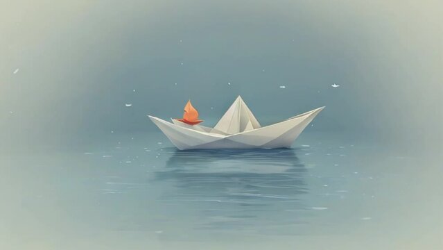 Lonely paper boat illustration, motion