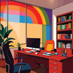 Rainbow inside office, showing corporate diversity and inclusiveness in business