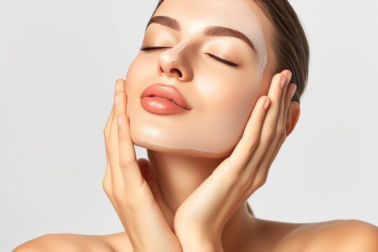 Skincare Model skin care convention model. Well groomed woman uses rejuvenating toner, post kala azar dermal leishmaniasis lip balm, lotion & eye patch. Face cream type jar earth friendly cosmetic pot