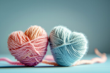 pastel yarn knitting in heart shape for love or valentine background concept - 732174009