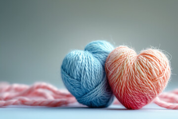pastel yarn knitting in heart shape for love or valentine background concept - 732174010