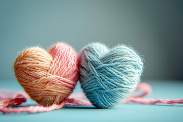 pastel yarn knitting in heart shape for love or valentine background concept - 732174040