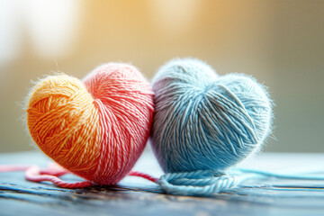 pastel yarn knitting in heart shape for love or valentine background concept - 732174060