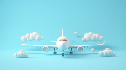 air plane ready to take off amongst clouds, 3d illustration.