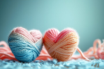 pastel yarn knitting in heart shape for love or valentine background concept - 732174070