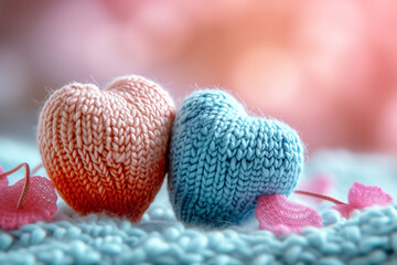 pastel yarn knitting in heart shape for love or valentine background concept - 732174092