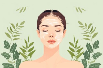 Fototapeta premium Skincare Model brand ambrassador. Well groomed woman uses foam quality, glow lip balm, lotion & eye patch. Face cream cucumber extract jar erythrokeratodermia variabilis pot