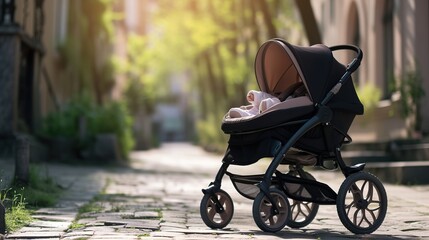 baby carriage on blurred background - obrazy, fototapety, plakaty
