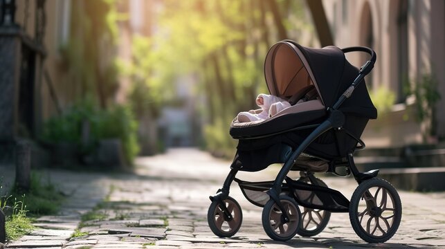 baby carriage on blurred background