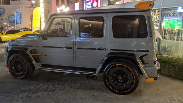 Dubai, United Arab Emirates - Feb 4, 2024: Mercedes-AMG G63 in a gray color.