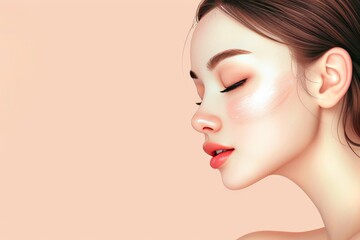 Naklejka premium Face Mask Model visual creator. Well groomed woman uses reflexology, natural makeup lip balm, lotion & eye patch. Face cream toner jar sunflower oil pot