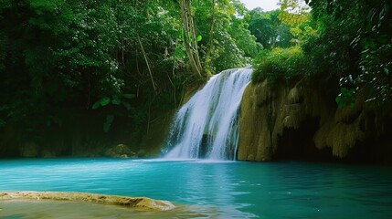 view of waterfall in the mountains