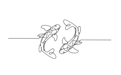 koi carp fish on the white background in a continuous single line drawing style template