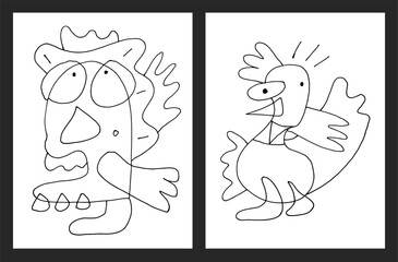 Doodle drawing coloring pages and book for children